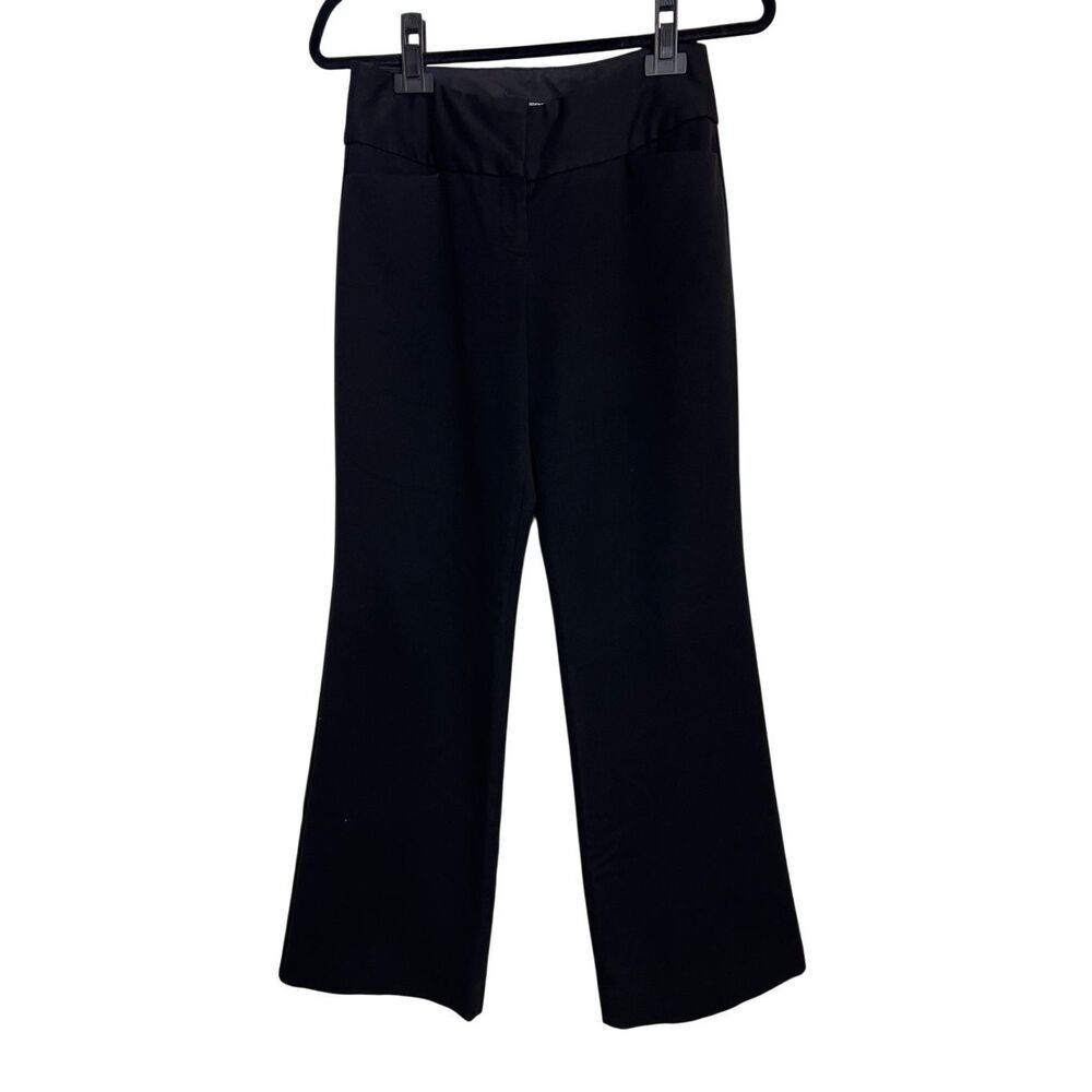 Express Designs Studio Pants Womens Size 0 Black Editor Flared Trouser Mid Rise